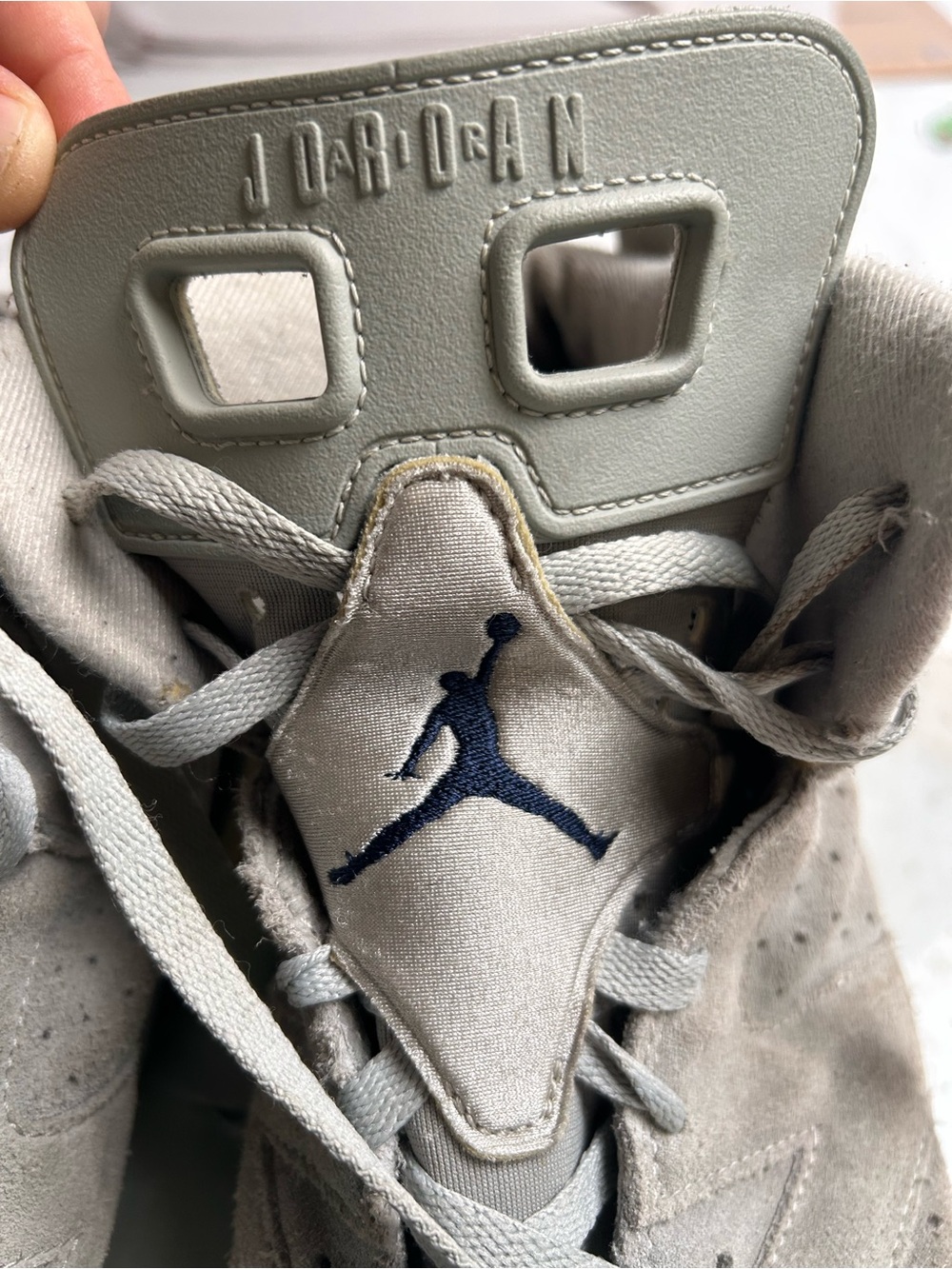 Air Jordan Retro 7 Suede Sneakers in Light Gray with Navy Jumpman 14 Mens - Picture 14 of 14